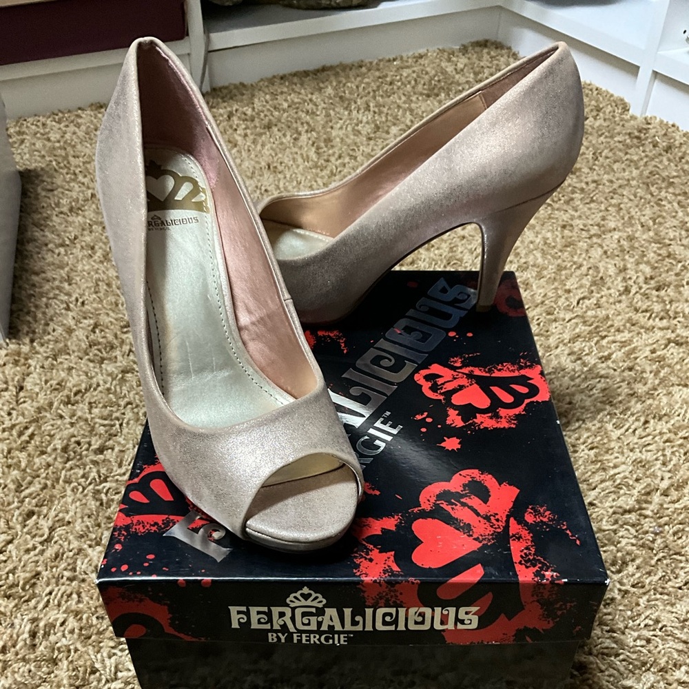 Rose Gold open toe pumps